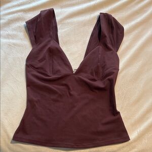 Free People Deep V-Neck Blouse in Burgundy